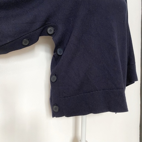 COS 100% WOOL NAVY SIDE BUTTON CREWNECK WIDE HALF SLEEVES KNITTED SWEATER - XS - Picture 5 of 9
